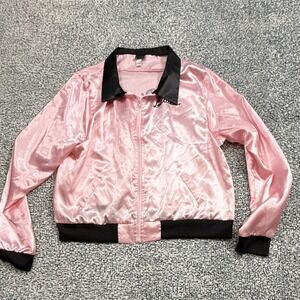 Retro Grease Pink Ladies Satin Full Zip Jacket, Pink/Black, Women's Size S